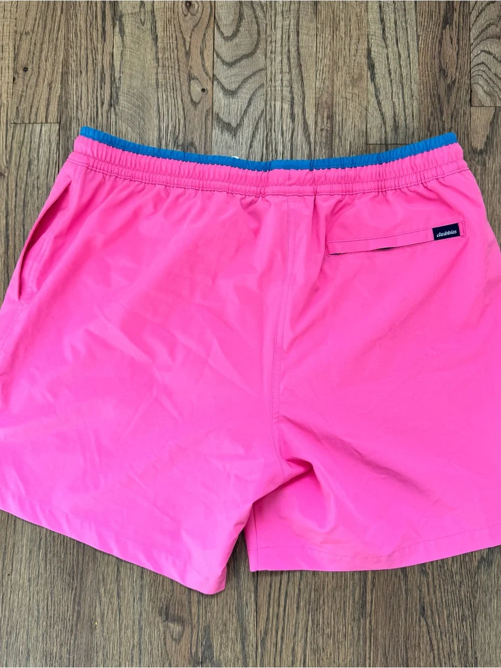 chubbies Hot Pink Swim Trunks with Blue Waistband